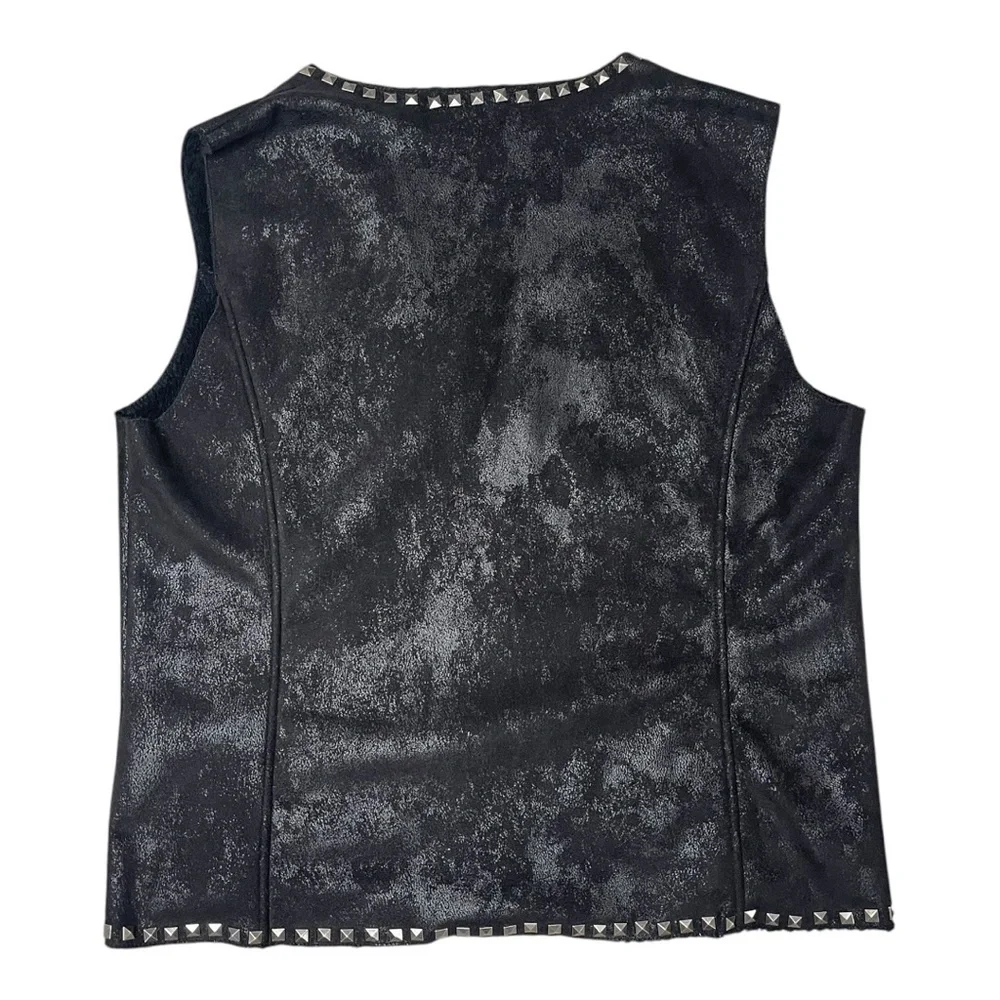 Montanaco Faux Leather‎ Black Studded Western Festival Vest size Large